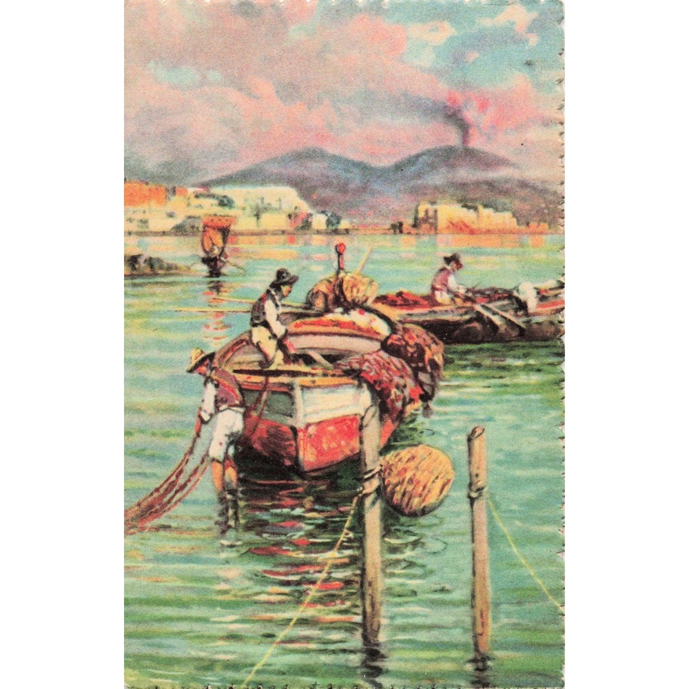 Napoli Naples Italy Vesuvio Mount Vesuvius Boats G Carelli Art Postcard - Picture 1 of 2